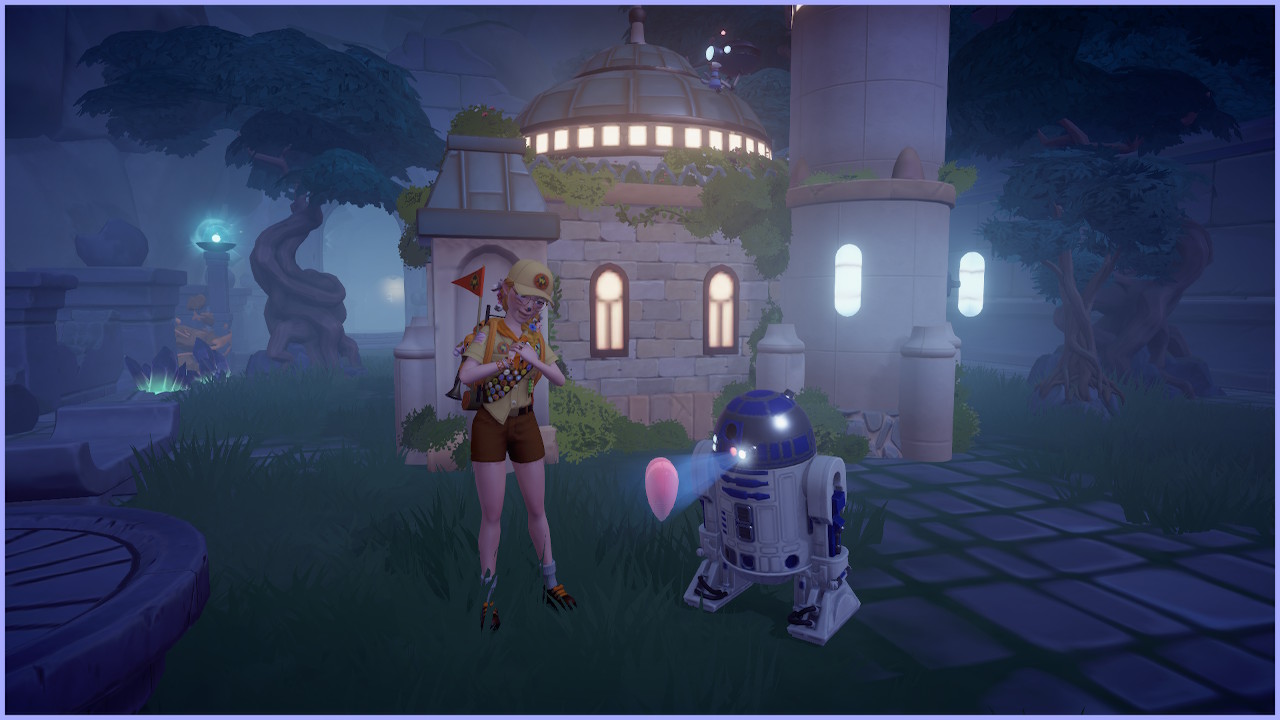 Character with R2-D2 in evening Dreamlight Valley