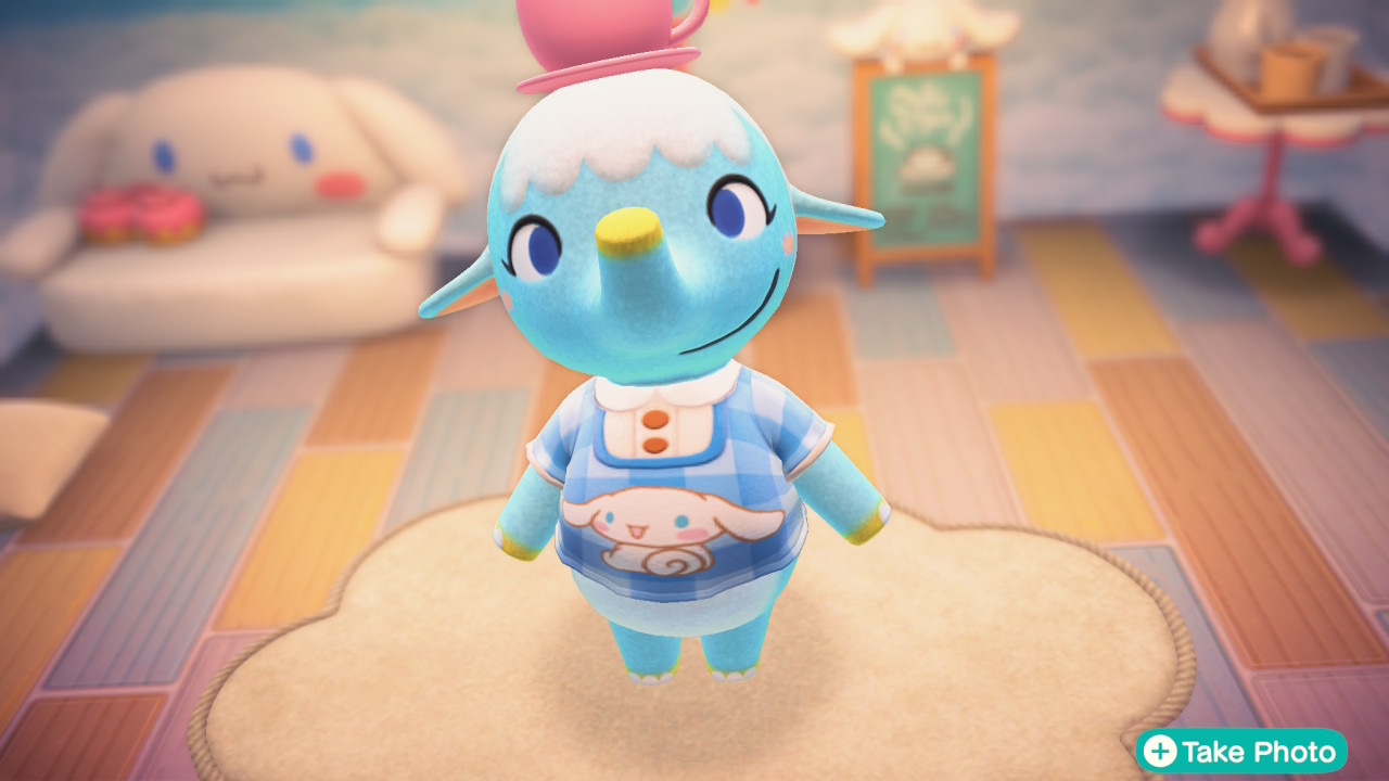 Bluebear villager in cozy home in Animal Crossing