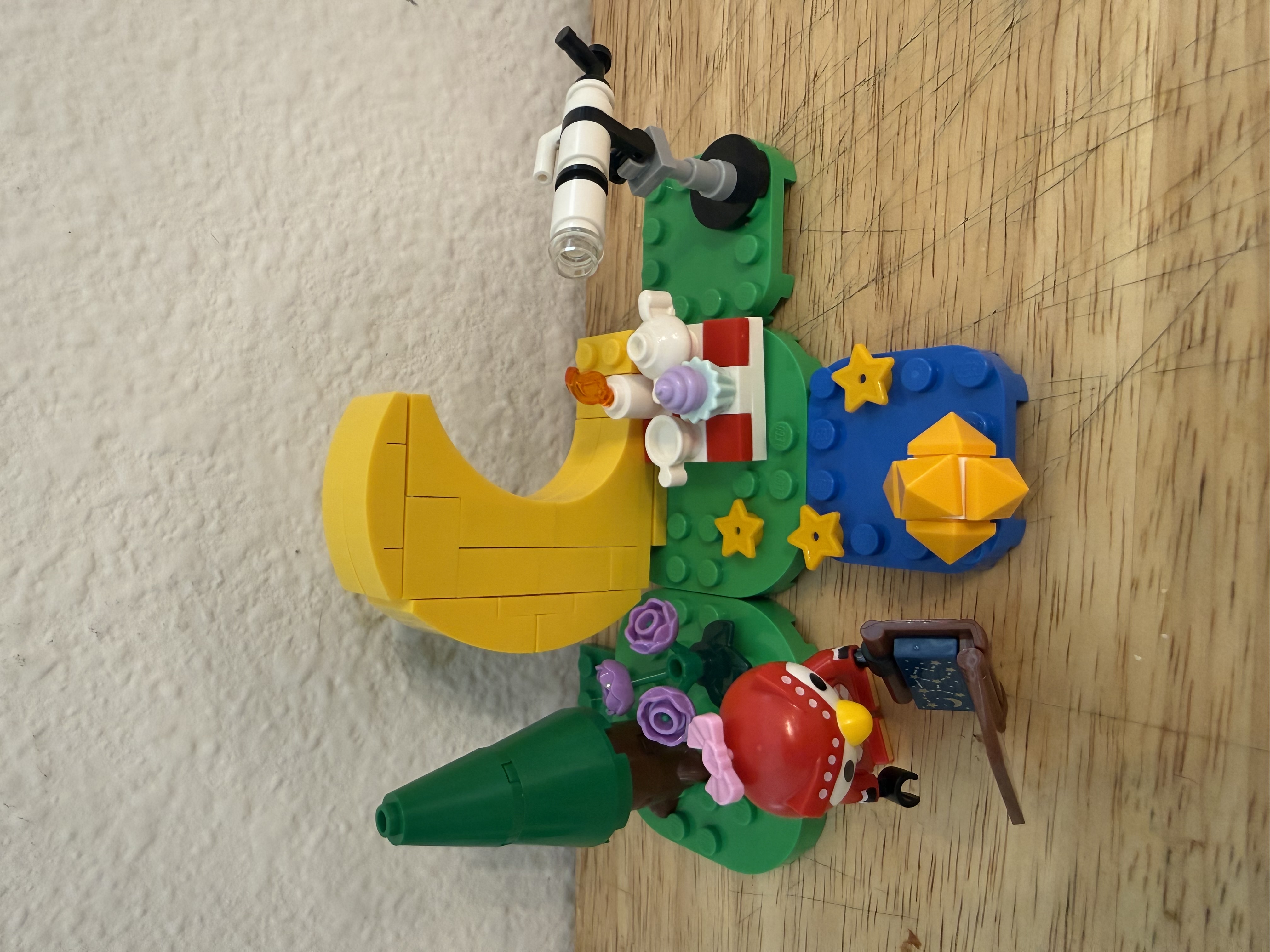 Completed LEGO Animal Crossing Celeste stargazing scene